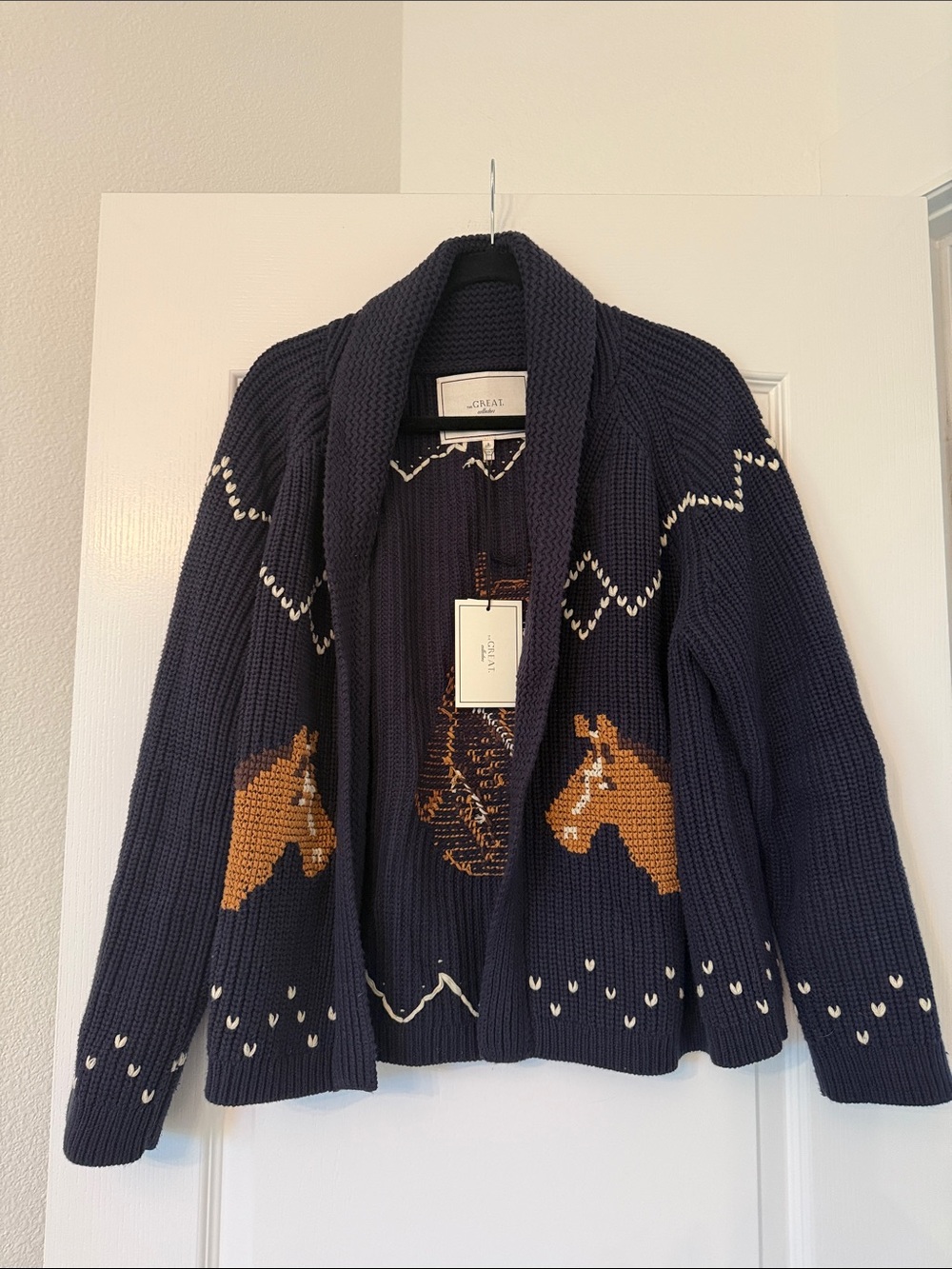 The Great. Navy Horse Lodge Cardigan Sweater - Picture 2 of 5